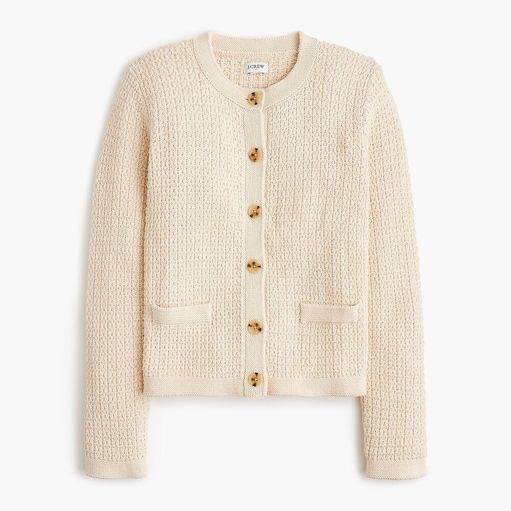 J. Crew Women's Stitched Crewneck Cardigan Sweater Bleached Sand Size Small NWT